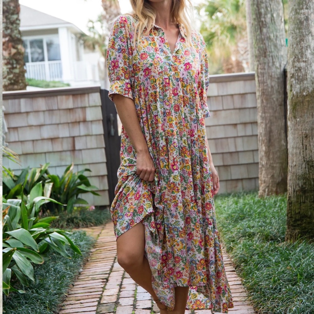 NWOT Natural Life Rebecca tiered boho midi dress w/ pockets